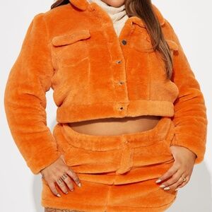 Golden Hour Faux Fur Skirt Set-Orange-3X